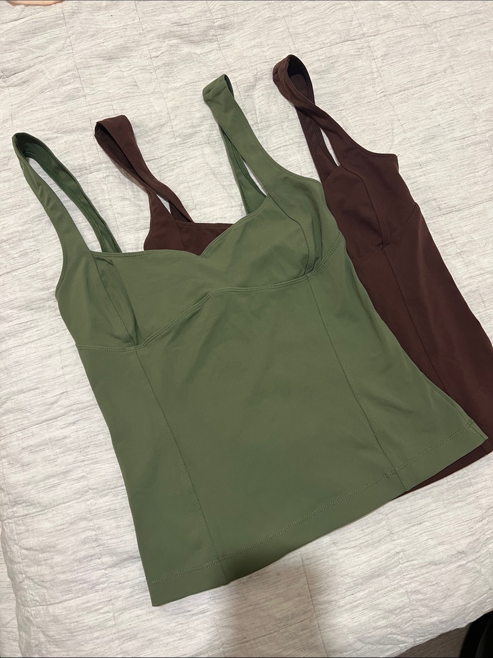 2 Free People Olive Green and Chocolate Brown Built-In Bra Camisoles